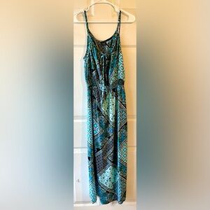 Faded Glory Turquoise Blue Green Boho Patchwork Print Maxi Dress Medium Festival